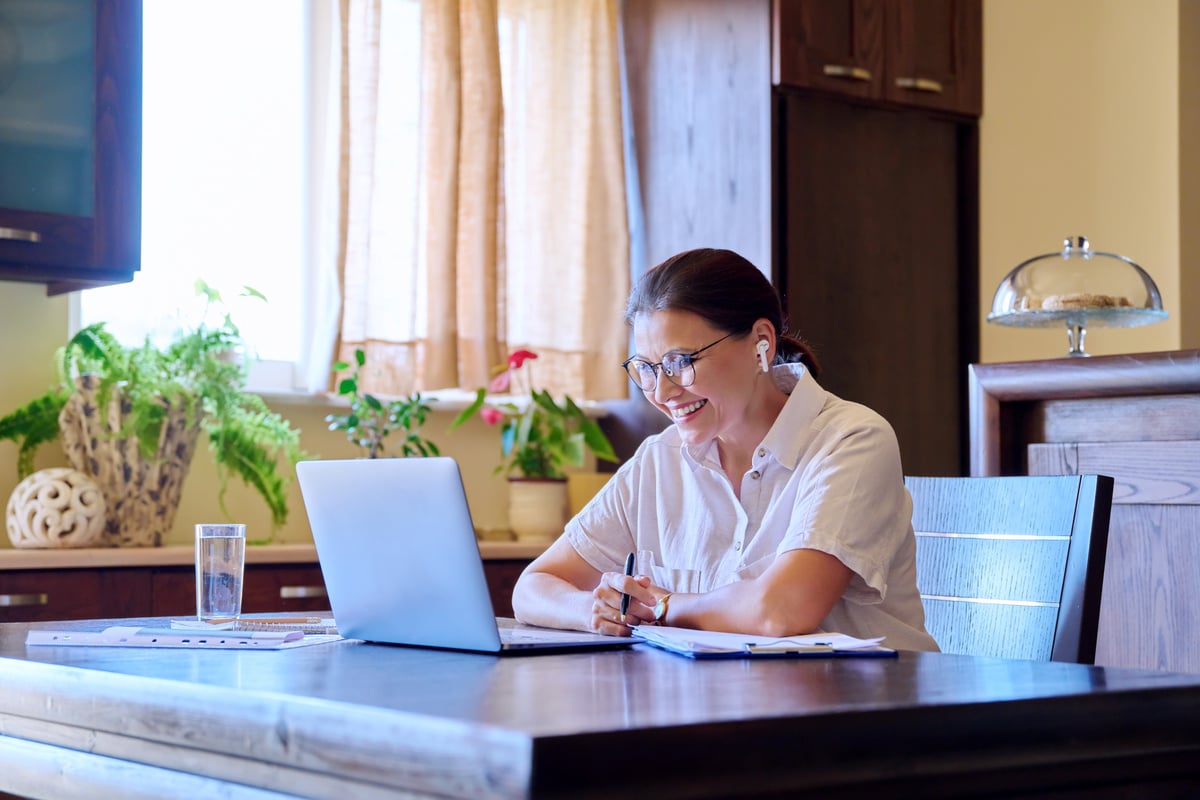 Female teacher, mentor, psychologist at online therapy meeting